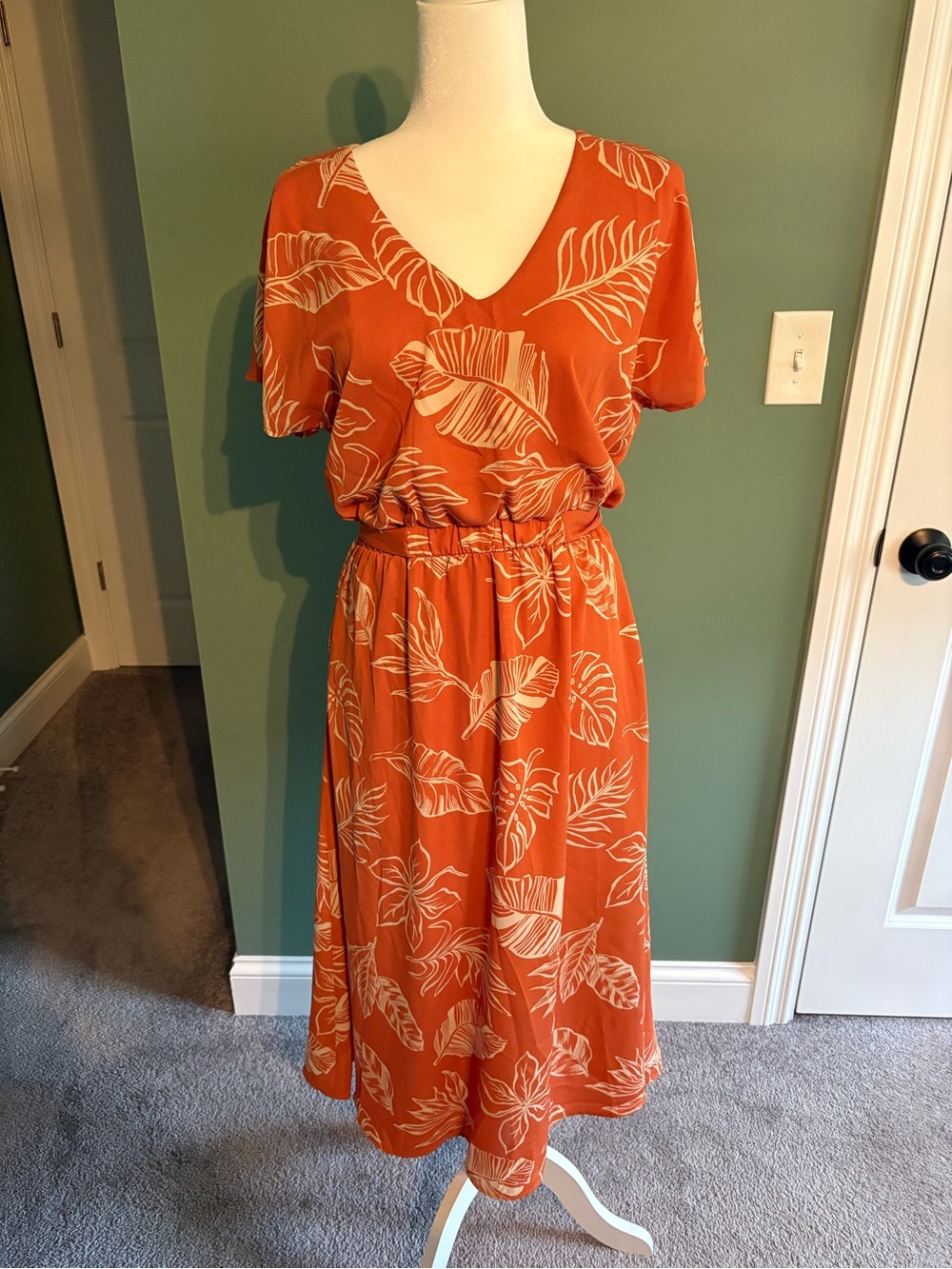 Orange Leaf Print Jumpsuit